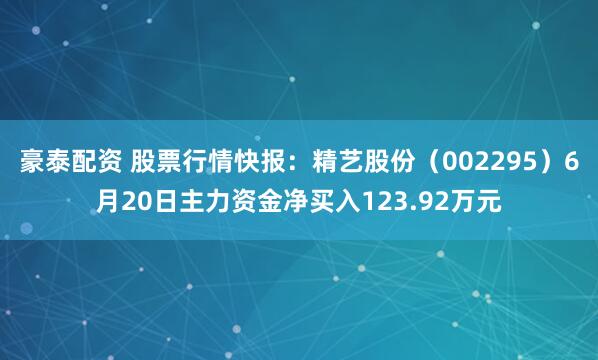 豪泰配资 股票行情快报：精艺股份（002295）6月20日主力资金净买入123.92万元